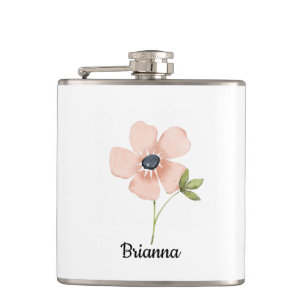 Blush Watercolor Flower Name Flask