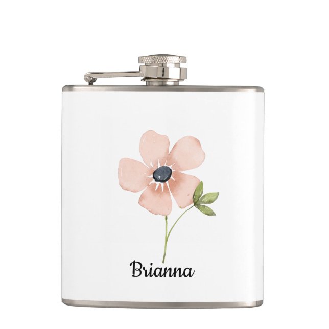 Blush Watercolor Flower Name Flask (Front)