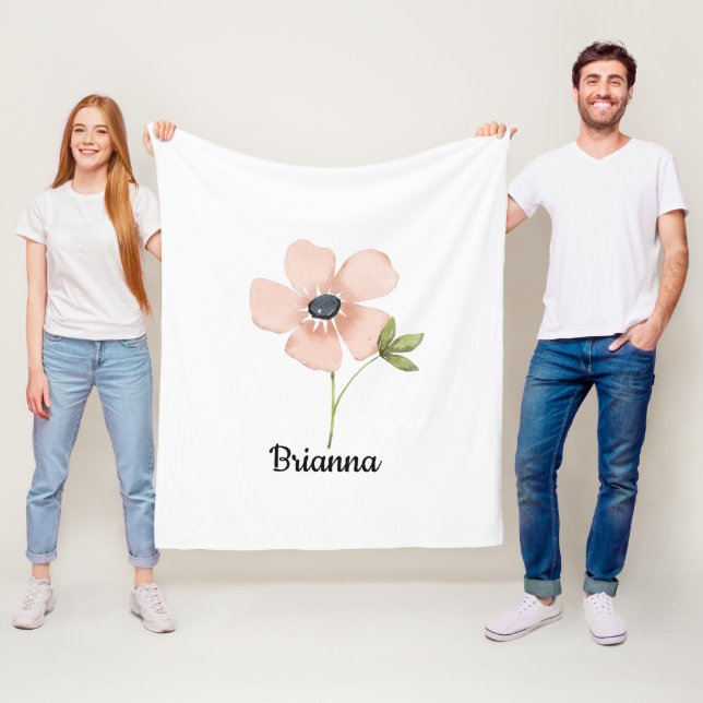 Blush Watercolor Flower Name Fleece Blanket (In Situ)