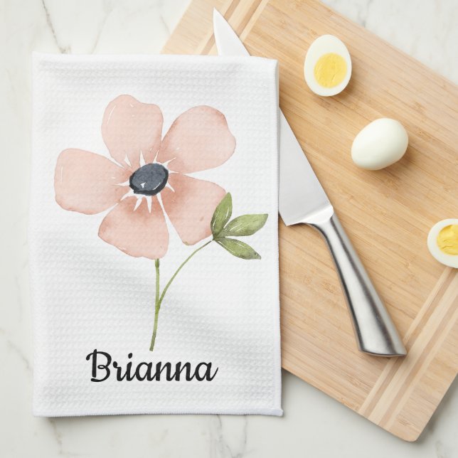 Blush Watercolor Flower Name Kitchen Towel (Quarter Fold)
