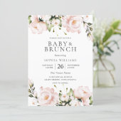 Blush Watercolor Flowers Baby Shower Brunch Invitation (Standing Front)