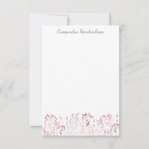 Blush Watercolor Flowers Minimalist Personalized Note Card