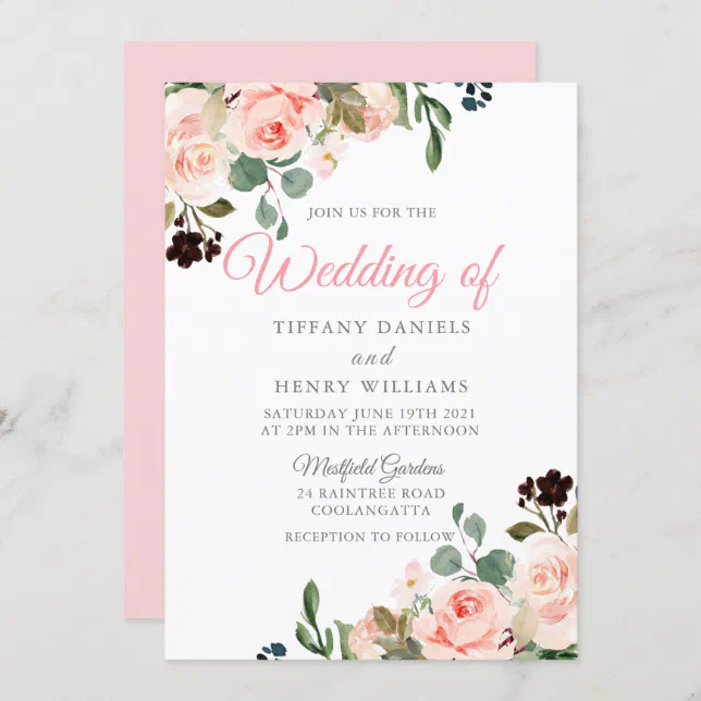 Blush Watercolor Flowers Modern Wedding Design Invitation | Zazzle