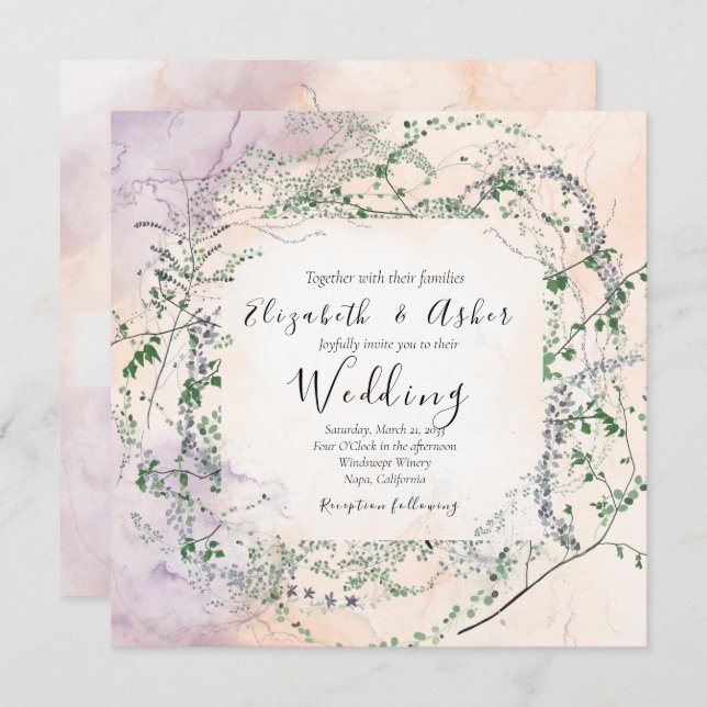 Blush Watercolor Forest Greenery Wedding  Invitation (Front/Back)
