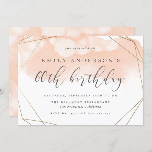 Blush Watercolor Geometric 60th Birthday Invitation