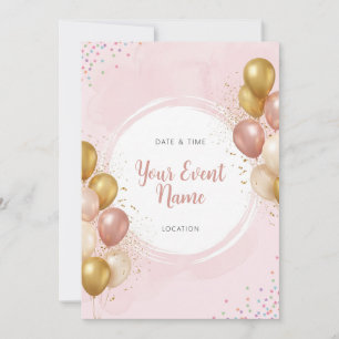 Blush Watercolor Gold Balloon Painted Circle Invitation