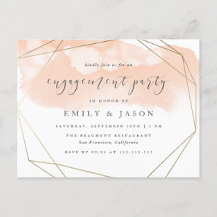 Blush Watercolor Gold Geometric Engagement Party Invitation Postcard