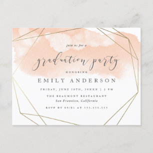 Blush Watercolor Gold Geometric Graduation Party Invitation Postcard