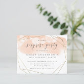 Blush Watercolor Gold Geometric Surprise Party Invitation Postcard (Standing Front)