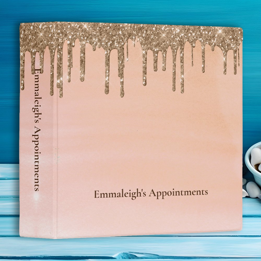 Blush Watercolor Gold Glitter Drip Appointment 3 Ring Binder