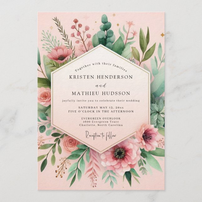 Blush Watercolor Meadow Wedding Invitation (Front)