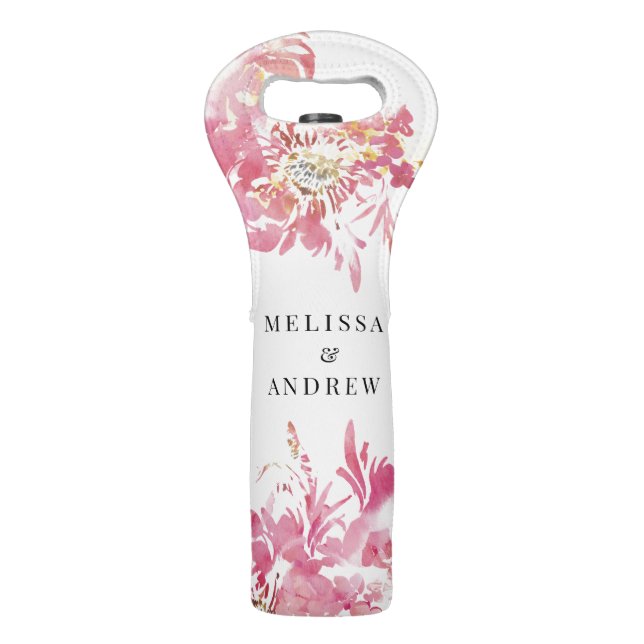 Blush Watercolor Modern Wedding Thank You Wine Bag (Front)