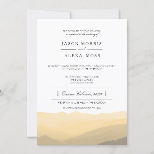 Blush Watercolor Mountains  Elegant Wedding Invitation