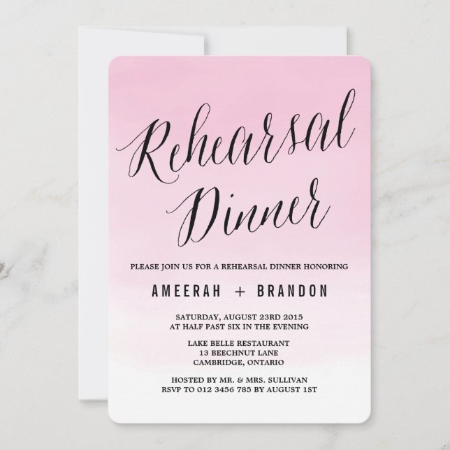 Blush Watercolor Ombre Rehearsal Dinner Invitation (Front)