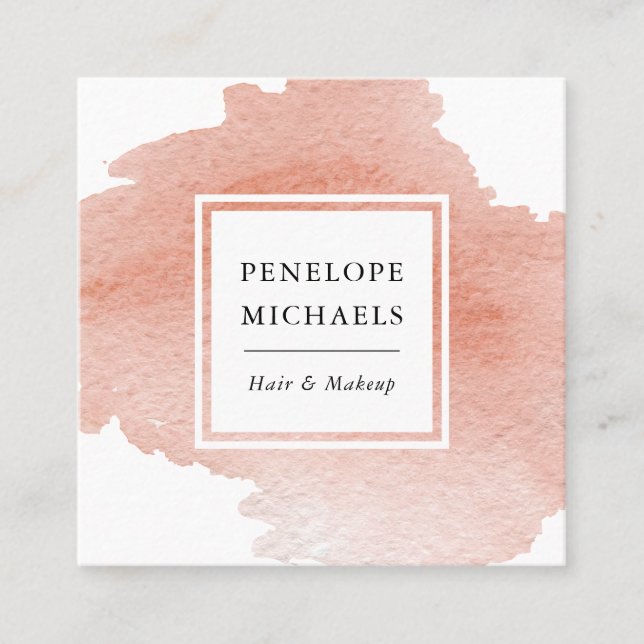 Blush Watercolor on White Square Business Card (Front)