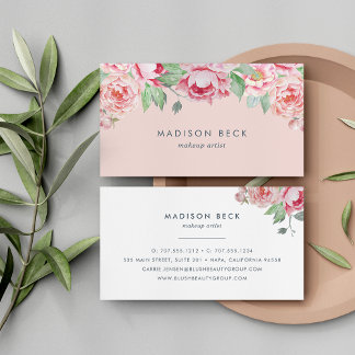 Blush Watercolor Peony Business Card