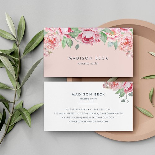 Blush Watercolor Peony Business Card