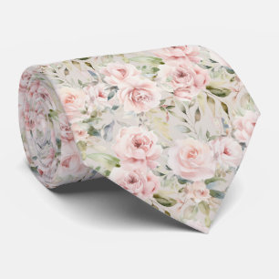 Blush Watercolor Rose Floral Pattern Neck Tie