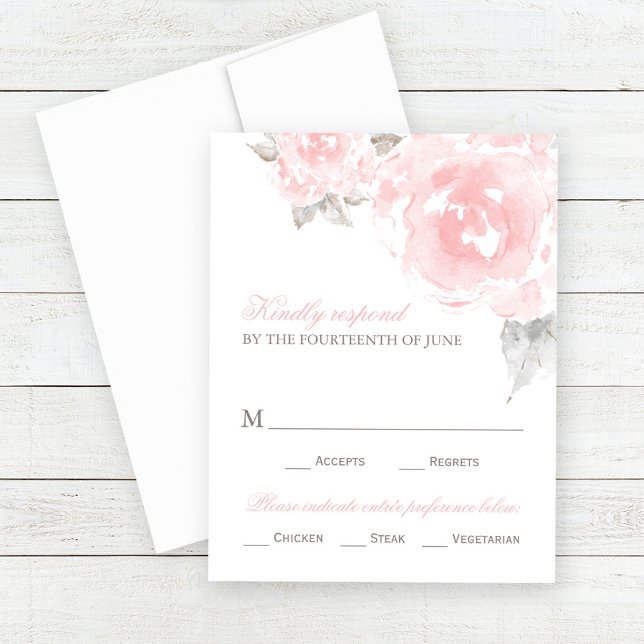 Blush Watercolor Rose Meal Choice Reply RSVP Card (Creator Uploaded)
