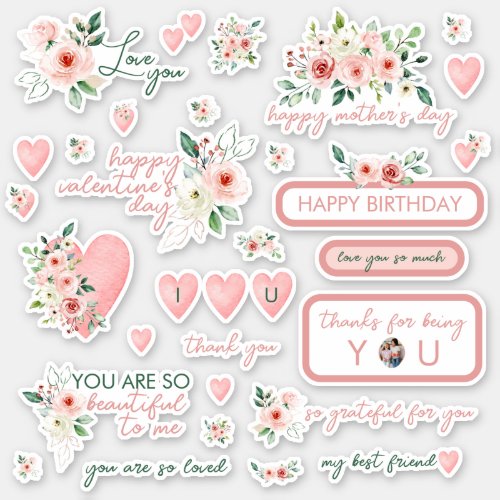 Blush Watercolor Rose Stickers 