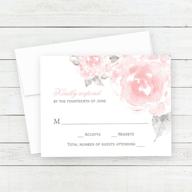 Blush Watercolor Rose Wedding Reply RSVP Card (Creator Uploaded)