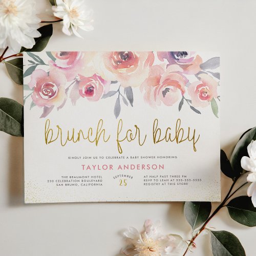 Blush Watercolor Roses Brunch For Baby Girl Shower Invitation Postcard