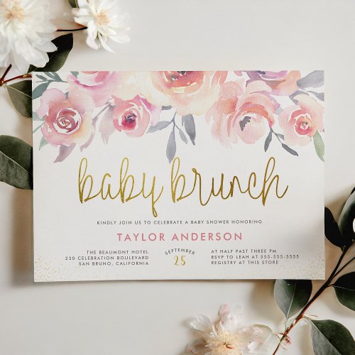 Blush Watercolor Roses Greenery Baby Brunch Shower Invitation Postcard