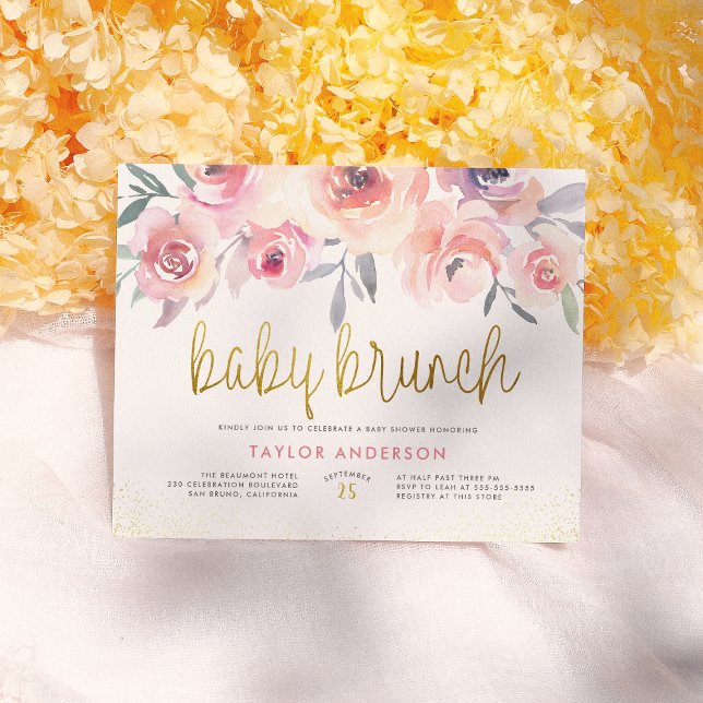 Blush Watercolor Roses Greenery Baby Brunch Shower Invitation Postcard (Creator Uploaded)