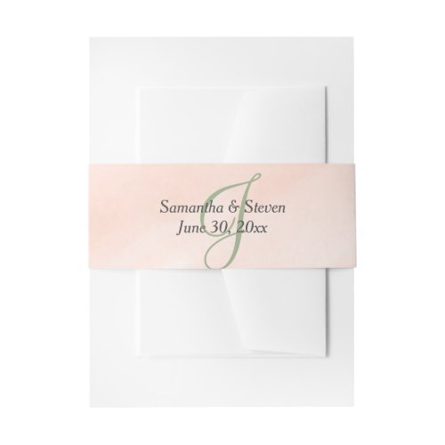 Blush Watercolor Sage Green Monogram Invitation Belly Band