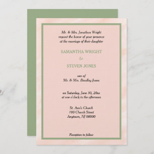 Blush Watercolor Sage Green Wedding Invitation