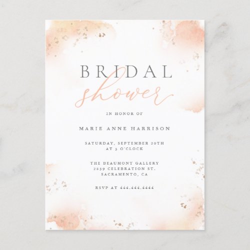 Blush Watercolor Script  Gold Dust Bridal Shower Invitation Postcard