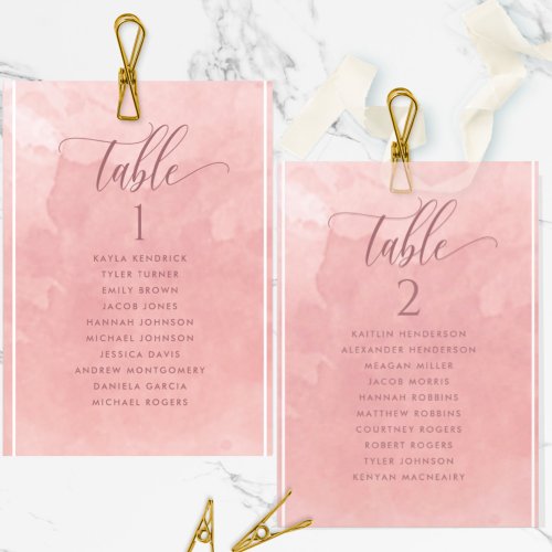 Blush  Watercolor Seating Plan Card w Guest Names