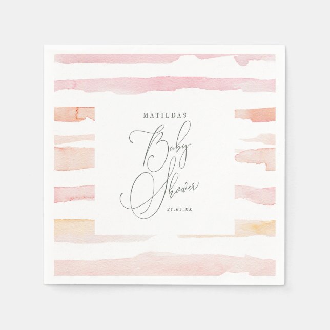 Blush watercolor stripe Baby shower Napkins (Front)
