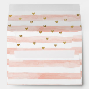 Blush Watercolor Stripes Gold Glitter Hearts Envelope