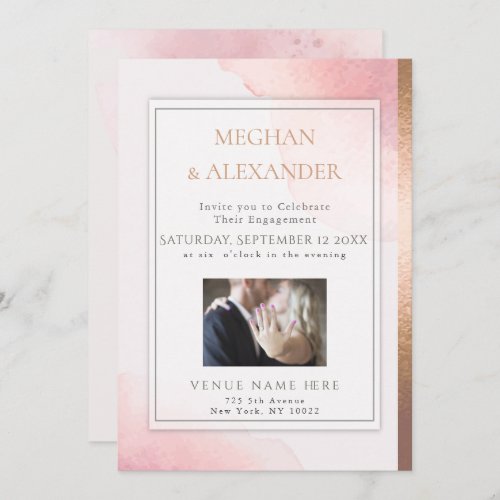 Blush Watercolor Wash Engagement Photo Frame Invitation