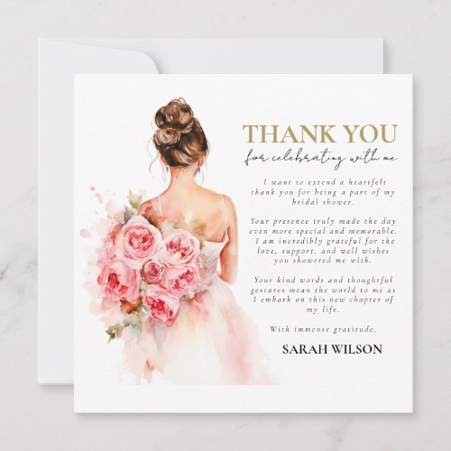 Blush Watercolor Wedding Bridal Shower Thank You  Invitation