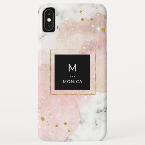 Blush Watercolor  White Marble and Faux Gold iPhone XS Max Case