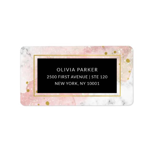 Blush Watercolor  White Marble and Faux Gold Label