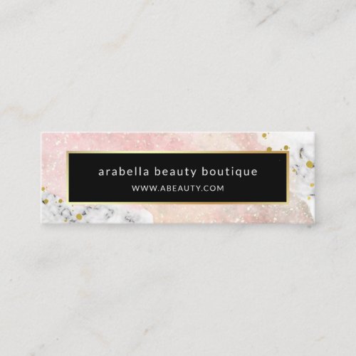 Blush Watercolor  White Marble and Faux Gold Mini Business Card