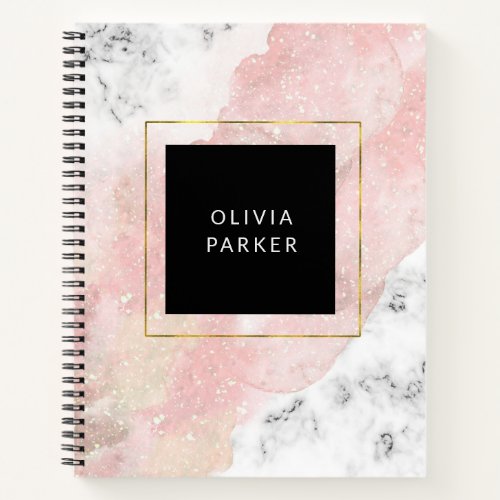 Blush Watercolor  White Marble and Faux Gold Notebook