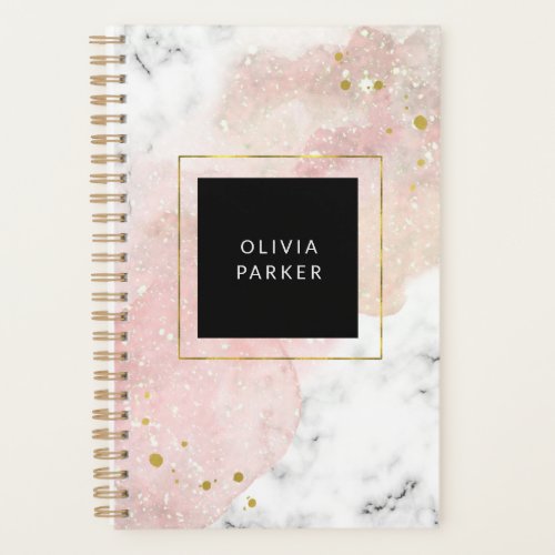 Blush Watercolor  White Marble and Faux Gold Planner