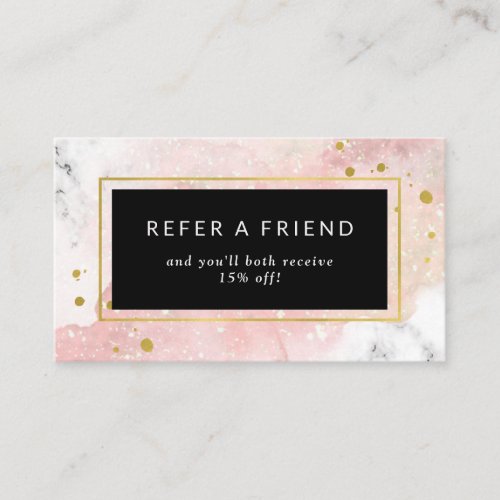 Blush Watercolor  White Marble and Faux Gold Referral Card