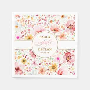 Blush Watercolor Wildflowers Elegant Boho Wedding Napkins