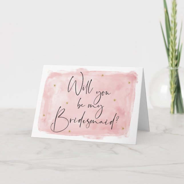 Blush Watercolour Will You Be My Bridesmaid Card (Front)