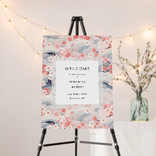 Blush Waves Sakura Blossom Modern Wedding Welcome Foam Board