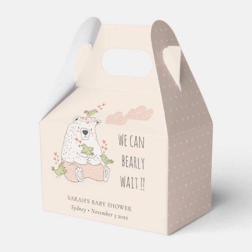 Blush We Can Bearly Wait Bear Birds Baby Shower Favor Boxes
