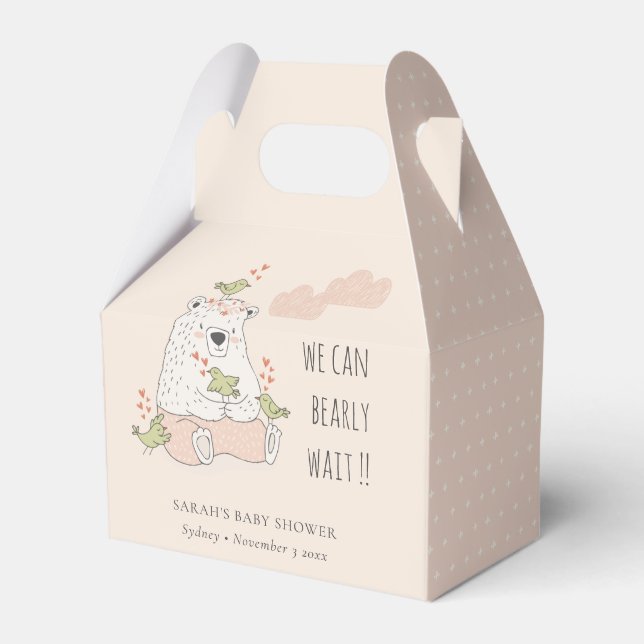 Blush We Can Bearly Wait Bear Birds Baby Shower Favor Boxes (Front Side)