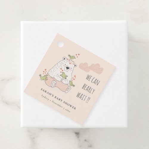 Blush We Can Bearly Wait Bear Birds Baby Shower Favor Tags