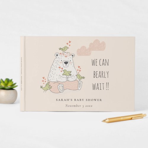 Blush We Can Bearly Wait Bear Birds Baby Shower Guest Book