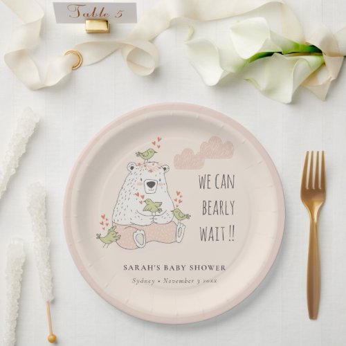 Blush We Can Bearly Wait Bear Birds Baby Shower Paper Plates